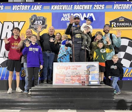 Austin McCarl came from row three to top the 410 feature at Knoxville Saturday (Video Highlights from DirtVision.com)