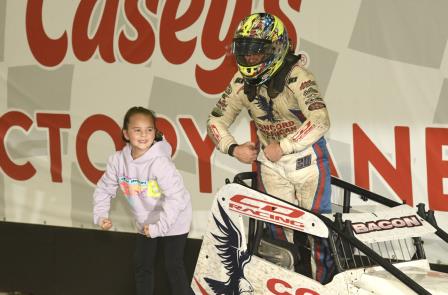Brady Bacon won the $15,000 Corn Belt Clash at Knoxville Saturday (Paul Arch Photo) (Video Highlights from FloRacing.com)