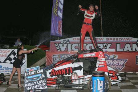 Kyle Cummins celebrates his victory in Tuesday's opening night of USAC Yokohama Tire Eastern Storm Presented by Levan Machine at Pennsylvania's Grandview Speedway. (Michael Fry Photo) (Video Highlights from FloRacing.com)
