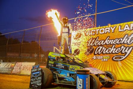 Briggs Danner scored the feature victory in Sunday's USAC Yokohama Tire Eastern Storm Presented by Levan Machine finale at Pennsylvania's Action Track USA. (John Hisel Photo) (Video Highlights from FloRacing.com)