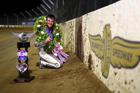 Briggs Danner earned $20,039 for his feature victory during Wednesday night's BC39 Presented by Avanti Windows & Doors at The Dirt Track at Indianapolis Motor Speedway. (Rich Forman Photo) (Video Highlights from FloRacing.com)