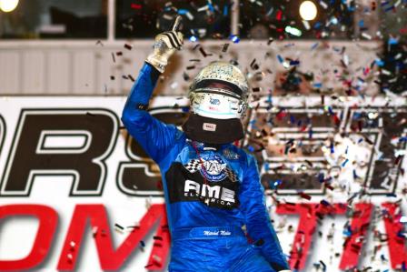 Mitchel Moles celebrates his USAC Silver Crown victory following Sunday night's 22nd Sumar Classic at Indiana's Terre Haute Action Track. (David Nearpass Photo) (Video Highlights from FloRacing.com)