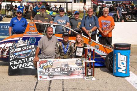 Briggs Danner is joined by his family and crew after winning Sunday's Rich Vogler Classic USAC Silver Crown event at Indiana's Winchester Speedway. (David Nearpass Photo) (Video Highlights from FloRacing.com)