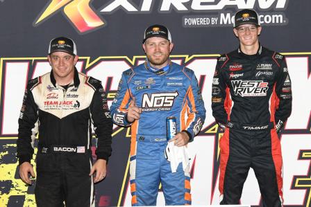 Tyler Courtney won night #2 of the 360 Nationals ahead of Brady Bacon (L) and Ryan Timms (R) (Paul Arch Photo) (Video Highlights from DirtVision.com)