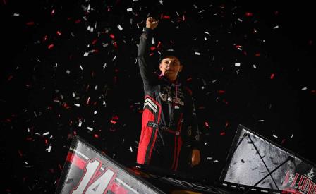 Jett Barnes won his first ever ASCS feature Sunday in Sheridan (Emily Schwanke Photo) (Video Highlights from DirtVision.com)