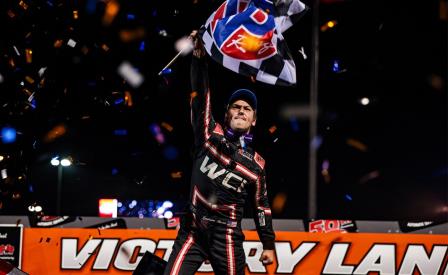 Emerson Axsom won his first career WoO feature Sunday at Huset's (Tyler Carr Photo) (Video Highlights from DirtVision.com)