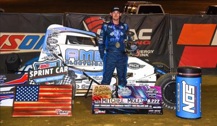 Mitchel Moles led wire-to-wire in a green-to-checker 30-lap USAC AMSOIL Sprint Car National Championship feature event during Friday night's Ashlea Albertson Memorial at Indianapolis, Indiana's Circle City Raceway. (David Nearpass Photo) (Video Highlights from FloRacing.com)