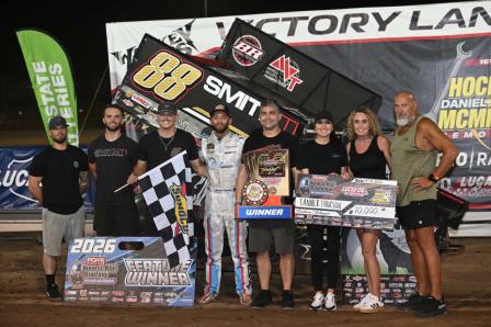 Tanner Thorson took the Friday portion of the Jesse Hockett/Daniel McMillin Memorial at Lucas Oil (Chad Warner Photo) (Video Highlights from FloRacing.com)