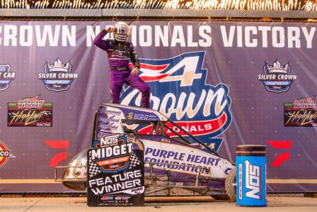 Kevin Thomas Jr. scored his first career Eldora Speedway victory during Thursday night's USAC NOS Energy Drink Midget National Championship feature. (Ryan Sellers Photo) (Video Highlights from FloRacing.com)