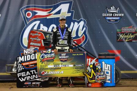Jakeb Boxell captured his first career USAC NOS Energy Drink Midget National Championship victory during Saturday night's 44th running of the 4-Crown Nationals Presented by NKTELCO. (Josh James Artwork Photo) (Video Highlights from FloRacing.com)