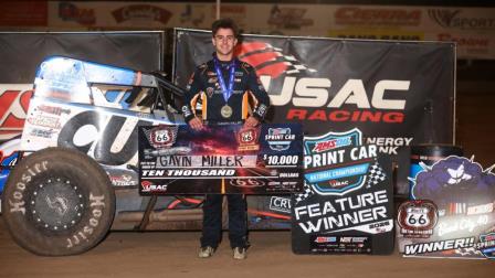 Gavin Miller captured his first career USAC AMSOIL Sprint Car National Championship victory on Saturday night at Amarillo, Texas' Route 66 Motor Speedway. (Rich Forman Photo) (Video Highlights from FloRacing.com)