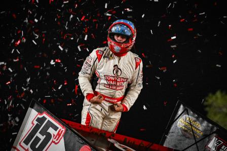 Sam Hafertepe Jr. won the feature at Creek County and took another ASCS title in the process (Emily Schwanke Photo) (Video Highlights from DirtVision.com)